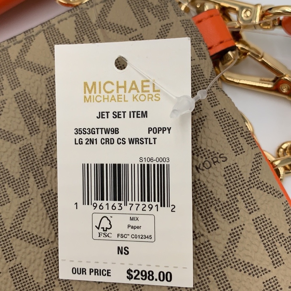 Michael Kors Jet Set LG 2 in 1 card case wristlet Wallet POPPY BROWN SIGNATURE - Picture 16 of 16